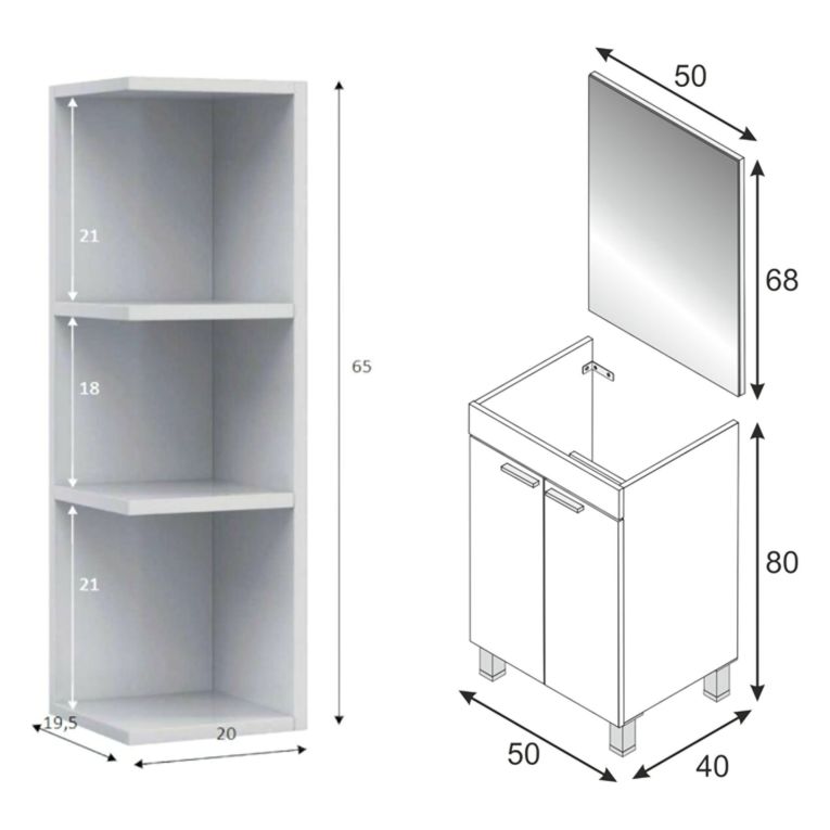 Set Mobili Bagno Bianco Lucido Specchio Incluso 3 Ripiani, 2 Ante - Furtei