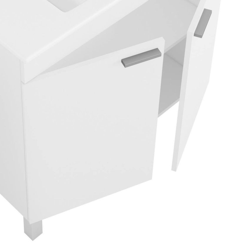 Set Mobili Bagno Bianco Lucido Specchio Incluso 3 Ripiani, 2 Ante - Leggiuno