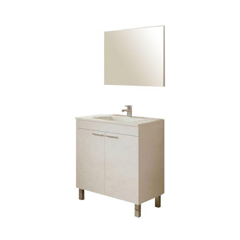Set Mobili Bagno Bianco Lucido Specchio Incluso 3 Ripiani, 2 Ante - Leggiuno