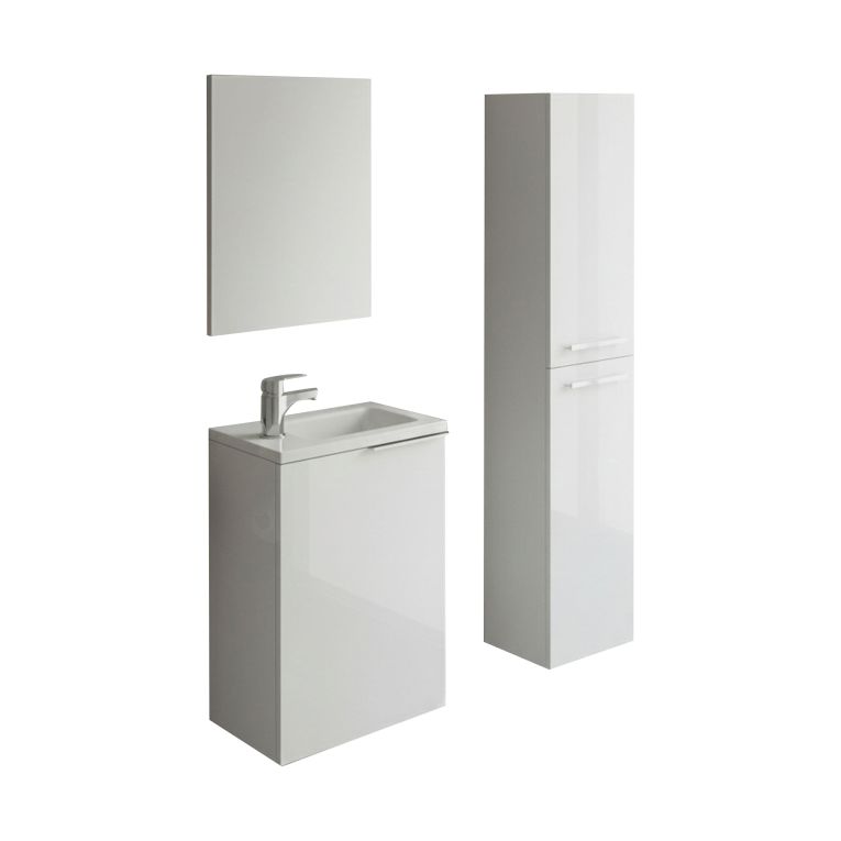 Set Mobili Bagno Bianco Lucido Specchio Incluso 3 Ripiani, 3 Ante - Caiolo