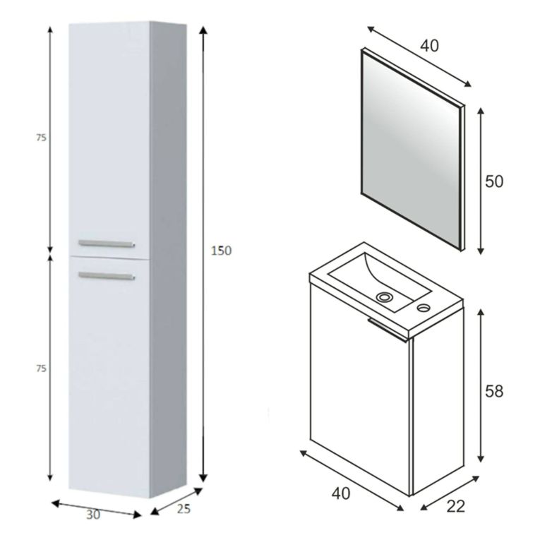 Set Mobili Bagno Bianco Lucido Specchio Incluso 3 Ripiani, 3 Ante - Caiolo
