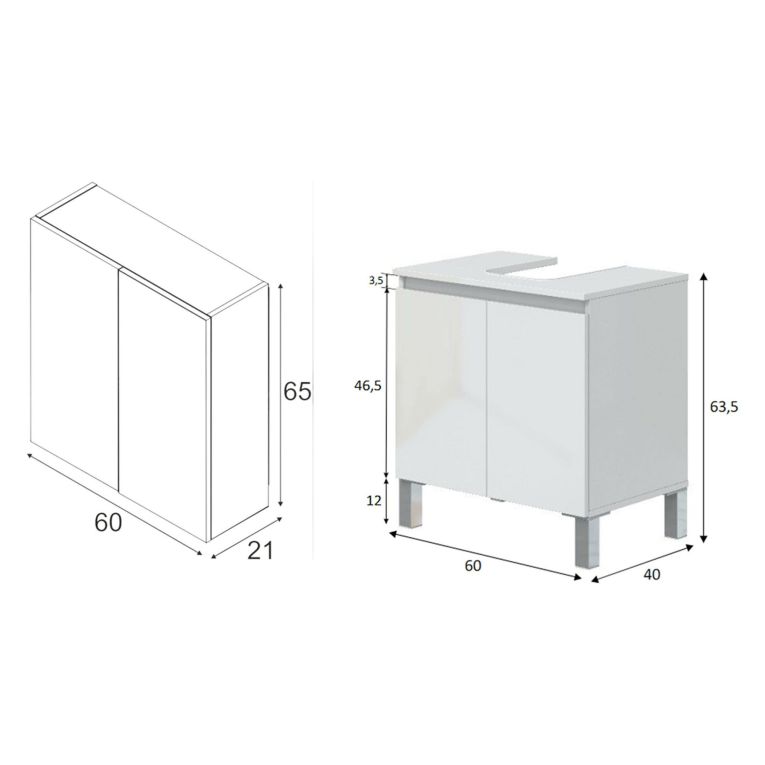 Set Mobili Bagno Bianco Lucido Specchio Incluso 3 Ripiani, 4 Ante - Vobbia