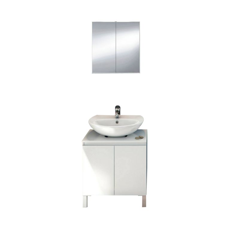 Set Mobili Bagno Bianco Lucido Specchio Incluso 3 Ripiani, 4 Ante - Vobbia