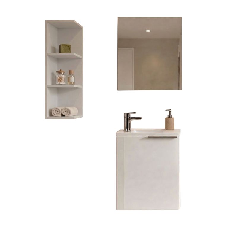 Set Mobili Bagno Bianco Lucido Specchio Incluso 3 Ripiani, Un'anta - Sedrina