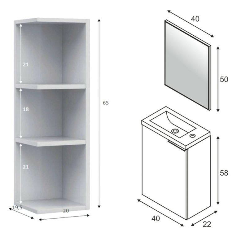 Set Mobili Bagno Bianco Lucido Specchio Incluso 3 Ripiani, Un'anta - Sedrina
