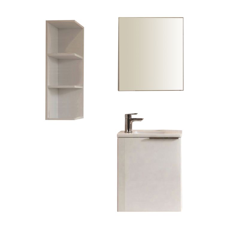 Set Mobili Bagno Bianco Lucido Specchio Incluso 3 Ripiani, Un'anta - Sedrina