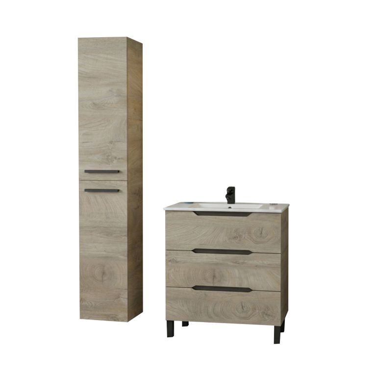 Set Mobili Bagno Marrone Quercia 3 Cassetti 2 Ripiani, 2 Ante - Sortino
