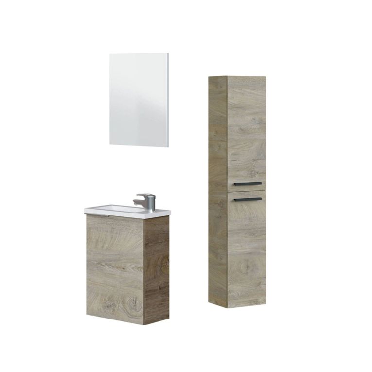 Set Mobili Bagno Marrone Quercia Specchio Incluso 3 Ripiani, 3 Ante - Osnago
