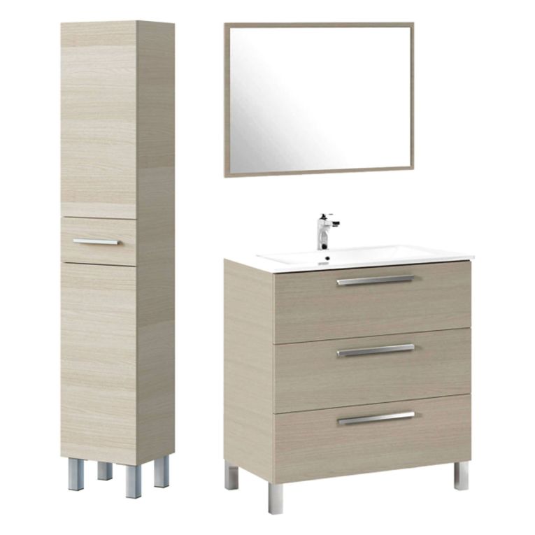 Set Mobili Bagno Marrone Rovere Specchio Incluso 4 Cassetti, 2 Ripiani - Nomaglio