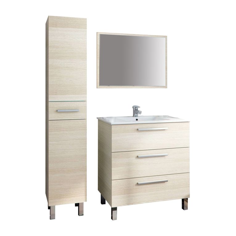 Set Mobili Bagno Marrone Rovere Specchio Incluso 4 Cassetti, 2 Ripiani - Nomaglio