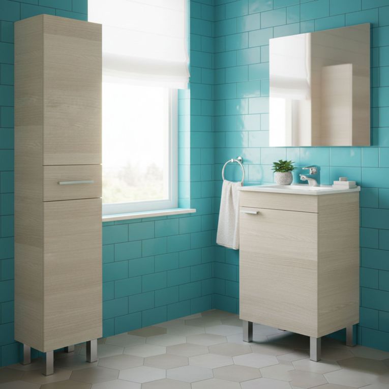 Set Mobili Bagno Marrone Rovere un Cassetto 3 Ripiani, 3 Ante - Trivento