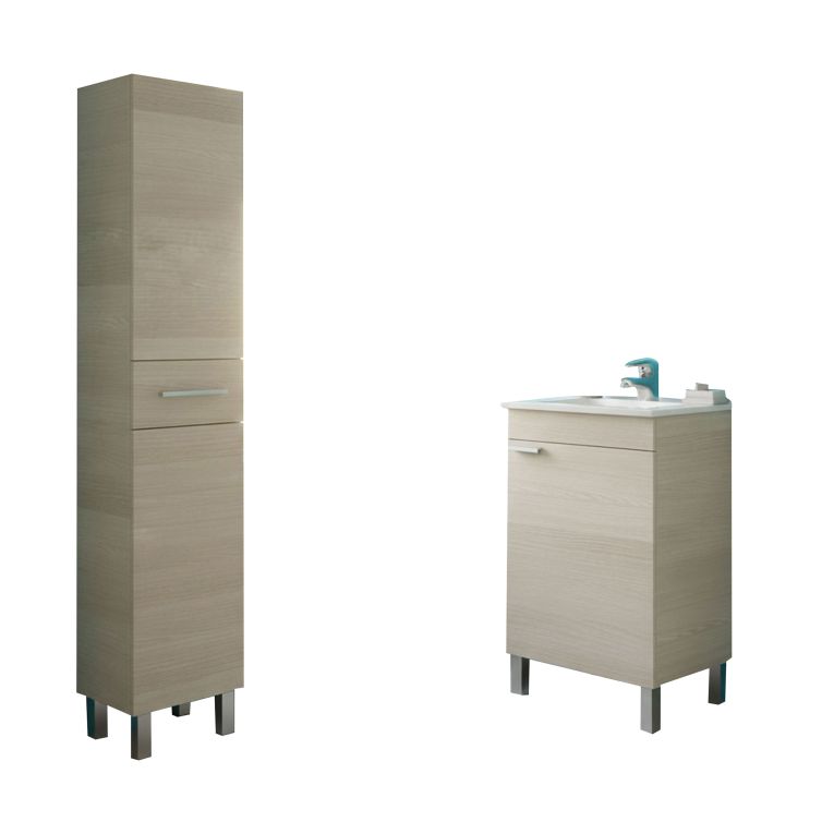 Set Mobili Bagno Marrone Rovere un Cassetto 3 Ripiani, 3 Ante - Trivento