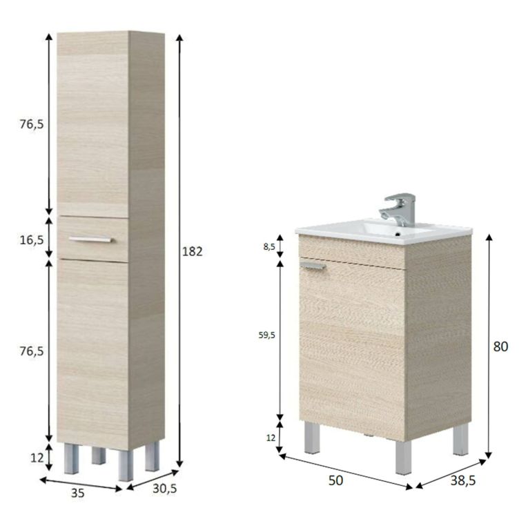 Set Mobili Bagno Marrone Rovere un Cassetto 3 Ripiani, 3 Ante - Trivento