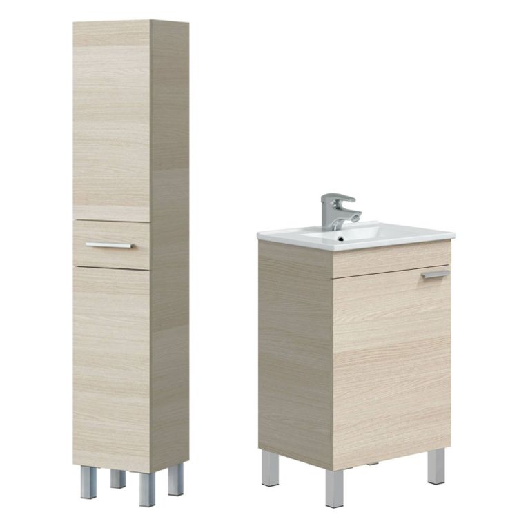 Set Mobili Bagno Marrone Rovere un Cassetto 3 Ripiani, 3 Ante - Trivento