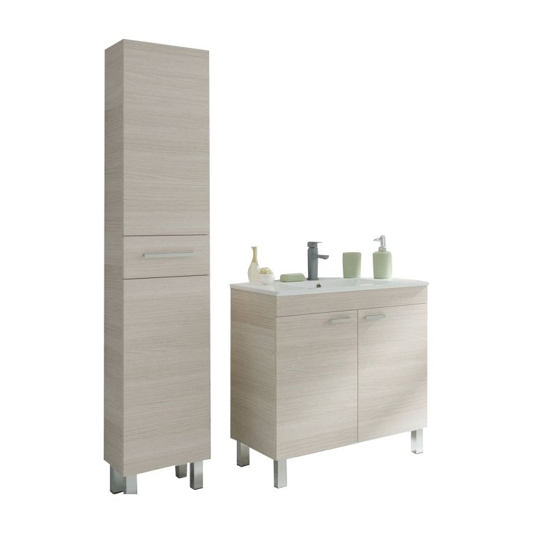 Set Mobili Bagno Marrone Rovere un Cassetto 3 Ripiani, 4 Ante - Didero