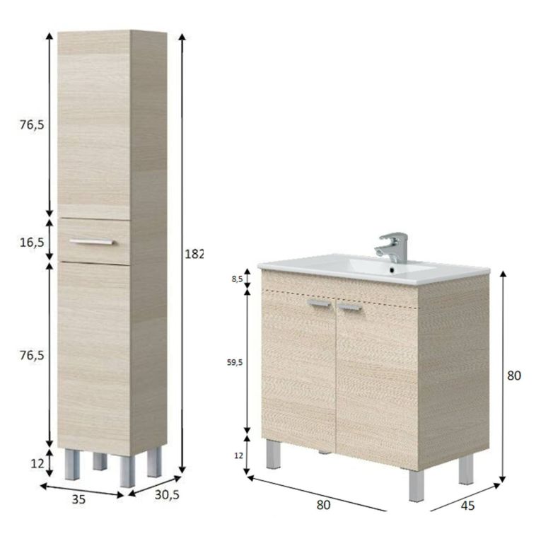 Set Mobili Bagno Marrone Rovere un Cassetto 3 Ripiani, 4 Ante - Didero