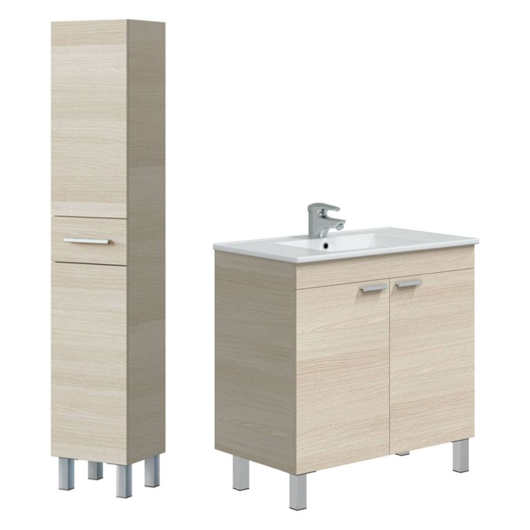 Set Mobili Bagno Marrone Rovere un Cassetto 3 Ripiani, 4 Ante - Didero