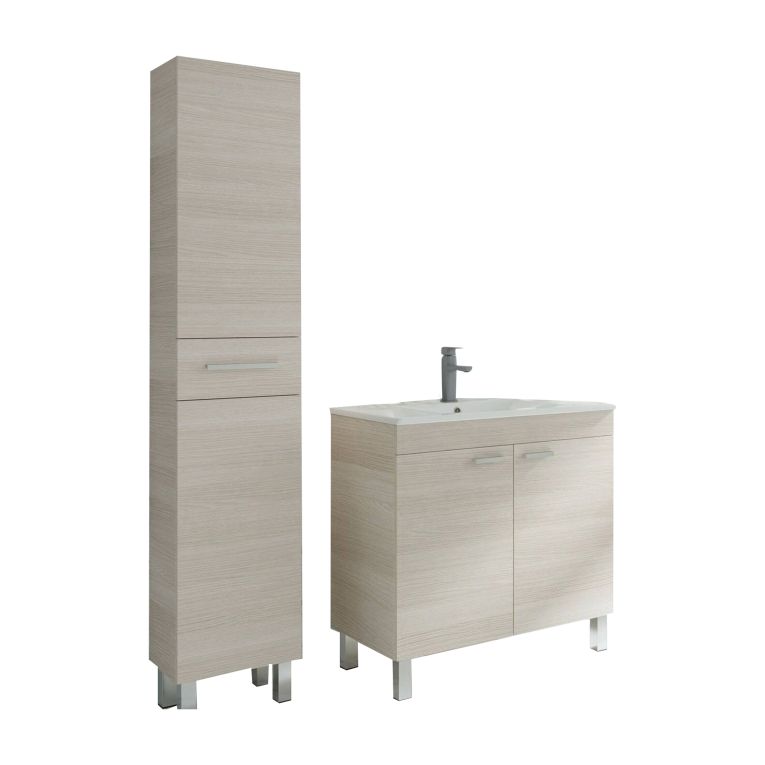 Set Mobili Bagno Marrone Rovere un Cassetto 3 Ripiani, 4 Ante - Didero