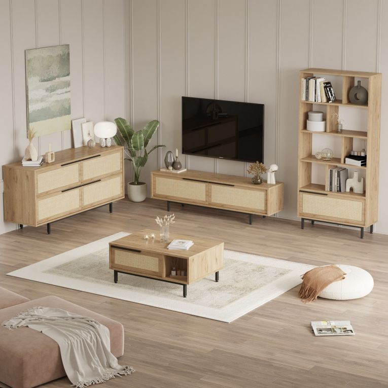 Set Mobili da Soggiorno Beige Marrone Rovere Modulabile 16 Ripiani, 8 Ante - Suardi