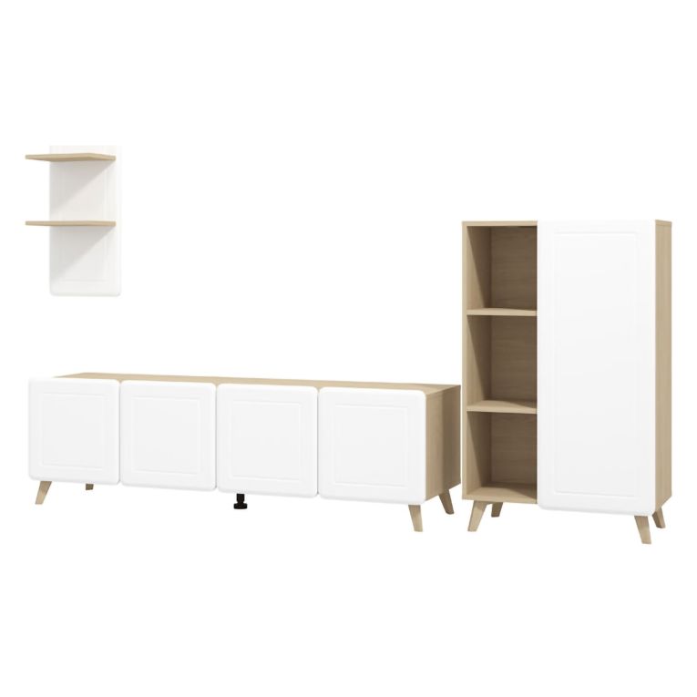 Set Mobili da Soggiorno Bianco Marrone Rovere Modulabile 7 Ripiani, Apertura Battente - Colverde