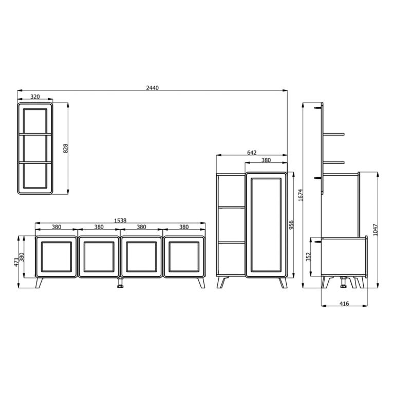 Set Mobili da Soggiorno Bianco Marrone Rovere Modulabile 7 Ripiani, Apertura Battente - Colverde