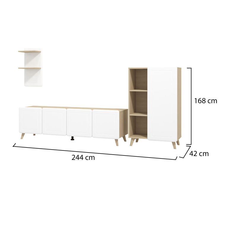 Set Mobili da Soggiorno Bianco Marrone Rovere Modulabile 7 Ripiani, Apertura Battente - Colverde