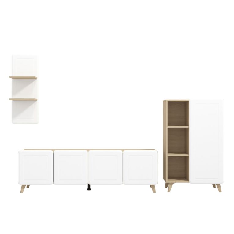 Set Mobili da Soggiorno Bianco Marrone Rovere Modulabile 7 Ripiani, Apertura Battente - Colverde