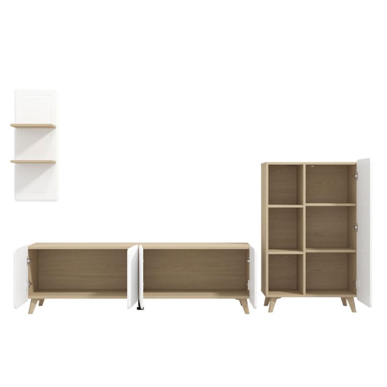 Set Mobili da Soggiorno Bianco Marrone Rovere Modulabile 7 Ripiani, Apertura Battente - Colverde