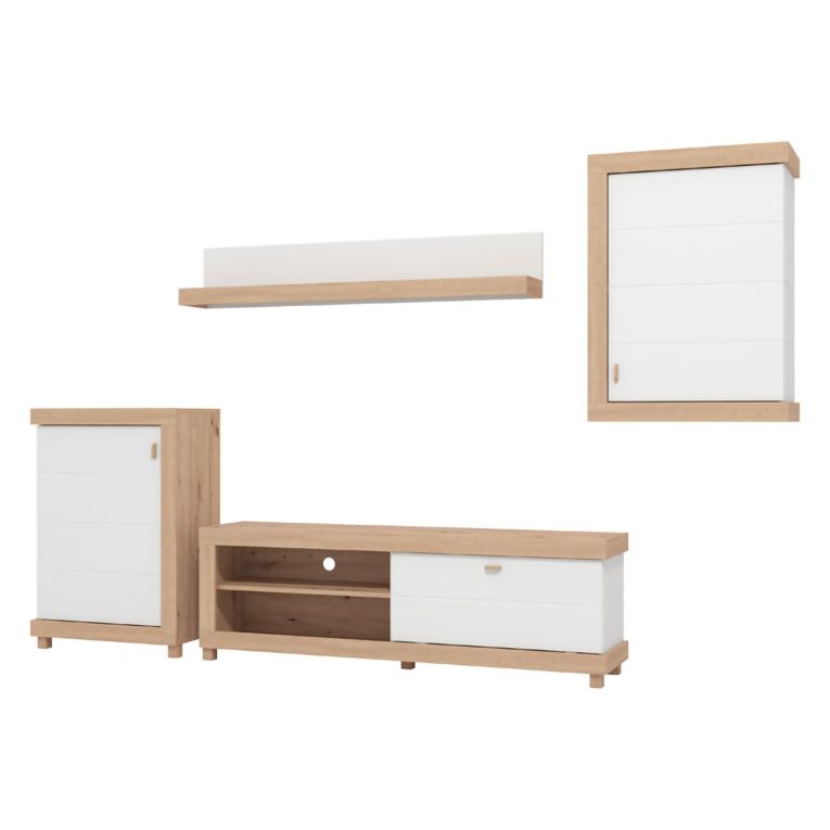 Set Mobili da Soggiorno Marrone Opaco Bianco Rovere Modulabile 7 Ripiani, Apertura Battente, a Ribalta - Urbe