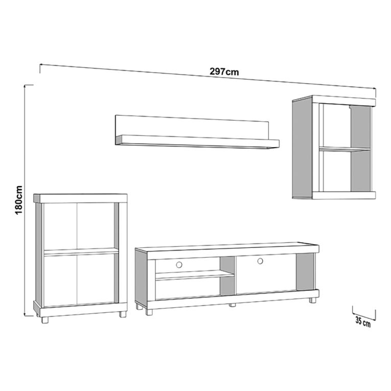 Set Mobili da Soggiorno Marrone Opaco Bianco Rovere Modulabile 7 Ripiani, Apertura Battente, a Ribalta - Urbe