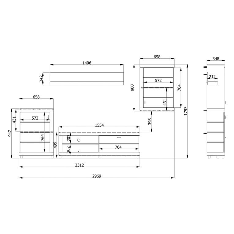 Set Mobili da Soggiorno Marrone Opaco Bianco Rovere Modulabile 7 Ripiani, Apertura Battente, a Ribalta - Urbe