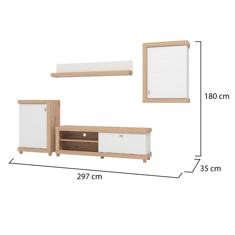 Set Mobili da Soggiorno Marrone Opaco Bianco Rovere Modulabile 7 Ripiani, Apertura Battente, a Ribalta - Urbe