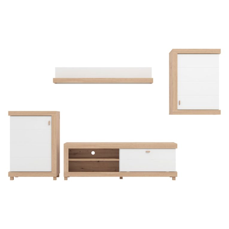 Set Mobili da Soggiorno Marrone Opaco Bianco Rovere Modulabile 7 Ripiani, Apertura Battente, a Ribalta - Urbe