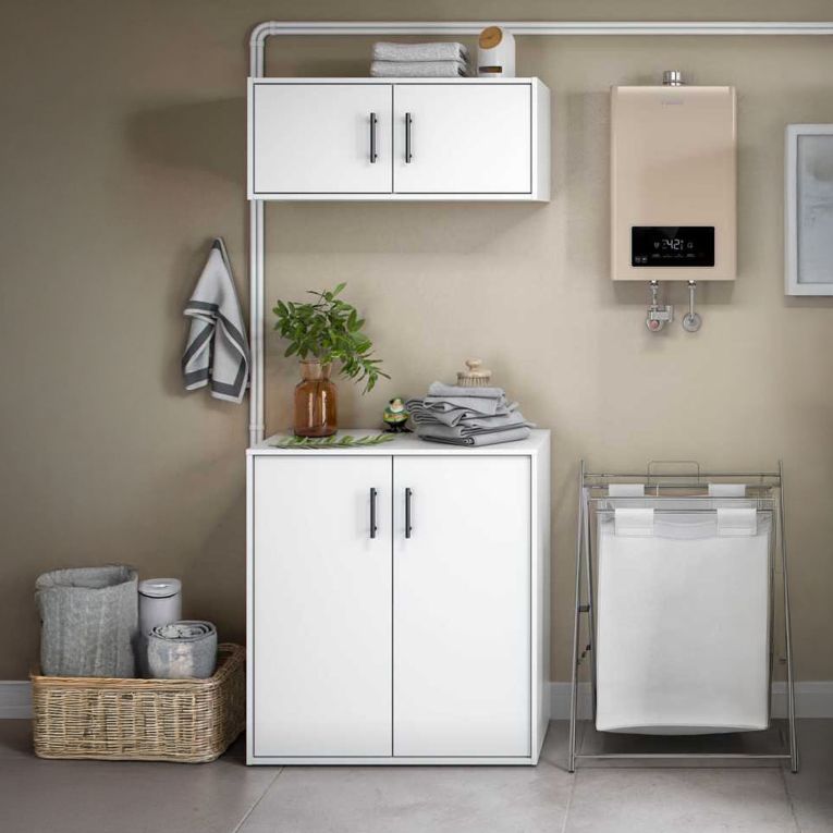 Set Mobili per Lavanderia Bianco 2 Vani Apertura Battente, 4 Ante - Masino