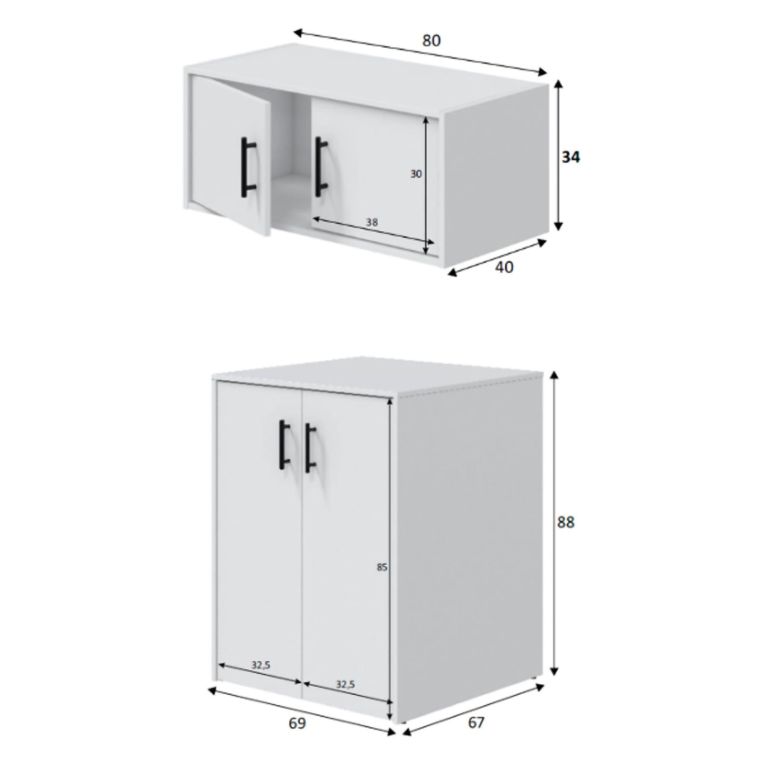 Set Mobili per Lavanderia Bianco 2 Vani Apertura Battente, 4 Ante - Masino