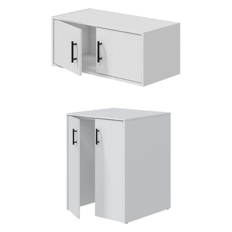 Set Mobili per Lavanderia Bianco 2 Vani Apertura Battente, 4 Ante - Masino
