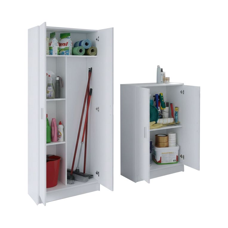 Set Mobili per Lavanderia Bianco 4 Ripiani 7 Vani, Apertura Battente - Ornago