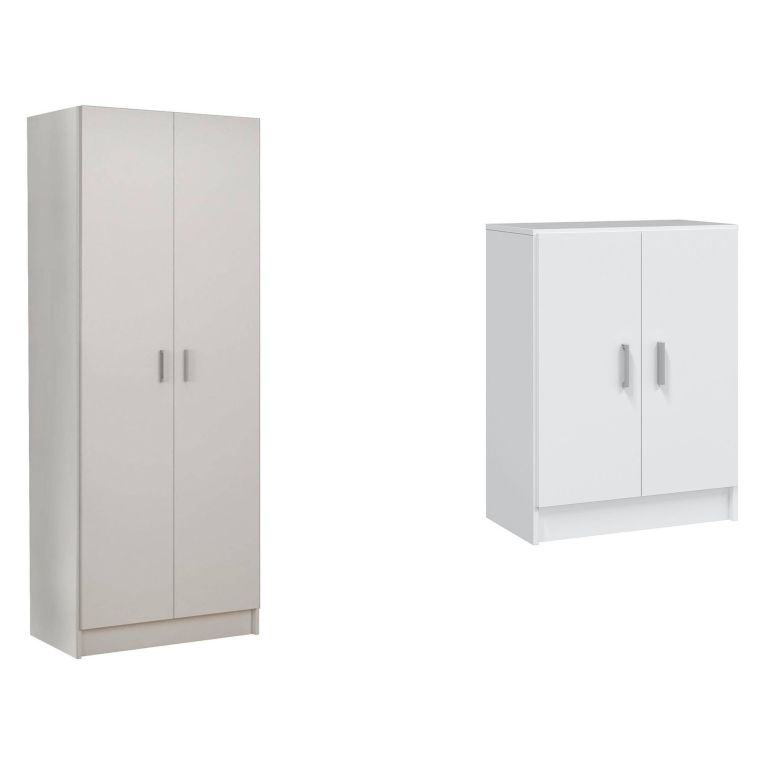 Set Mobili per Lavanderia Bianco 4 Ripiani 7 Vani, Apertura Battente - Ornago
