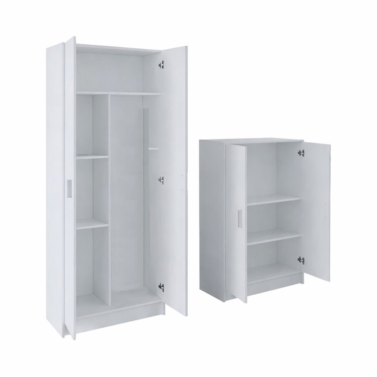 Set Mobili per Lavanderia Bianco 4 Ripiani 7 Vani, Apertura Battente - Ornago