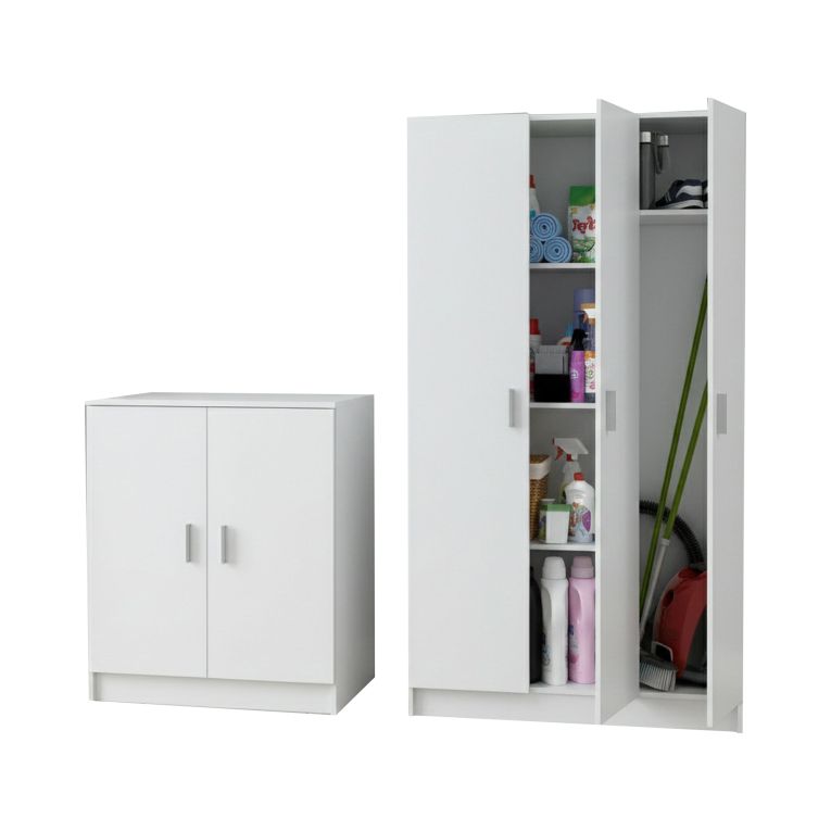 Set Mobili per Lavanderia Bianco 6 Ripiani 8 Vani, Apertura Battente - Fenis