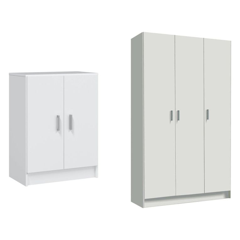 Set Mobili per Lavanderia Bianco 6 Ripiani 8 Vani, Apertura Battente - Fenis