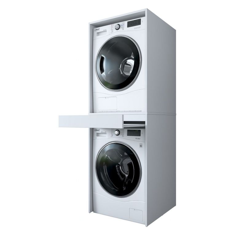 Set Mobili per Lavanderia Bianco un Ripiano un Cassetto, 2 Vani - Pertusio