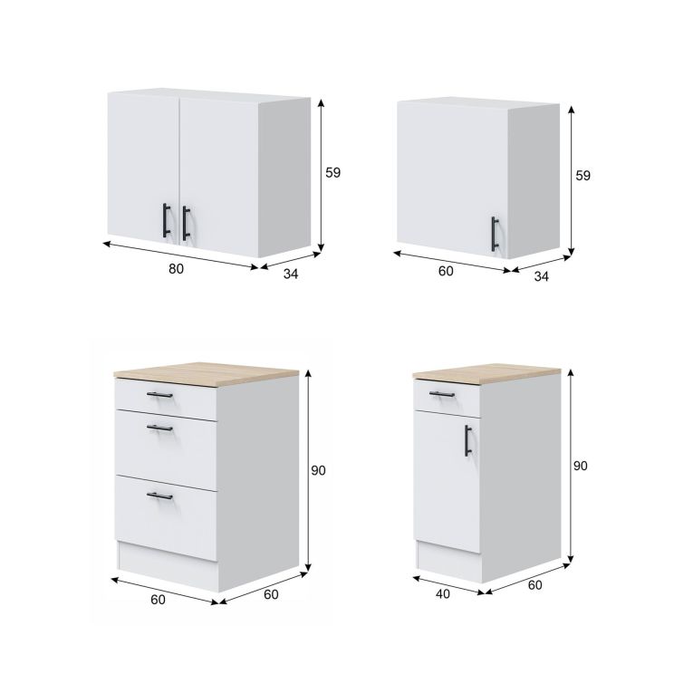 Set mobili per lavanderia Lodrino, Composizione lavanderia moderna, Soluzione salvaspazio per zona lavaggio, Bianco e Rovere