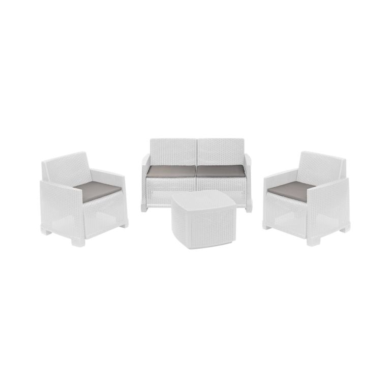 Set salotto cortile 2 poltrone e 1 divano effetto rattan bianco - Amer