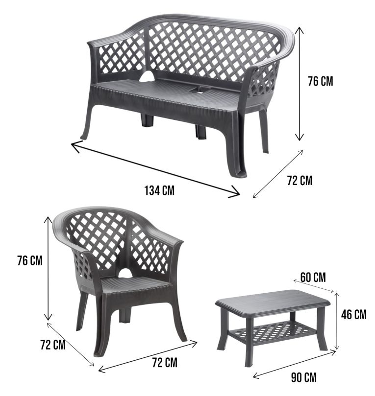 Set salotto da esterno Adone, 100% Made in Italy, Antracite