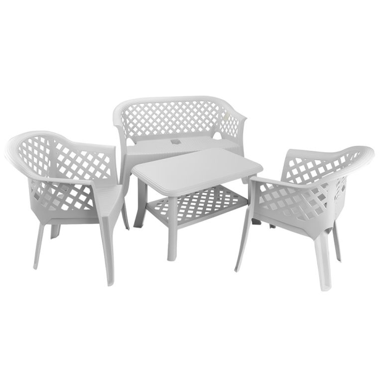 Set salotto da esterno Adone, 100% Made in Italy, Bianco