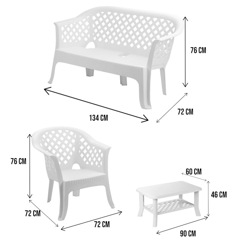 Set salotto da esterno Adone, 100% Made in Italy, Bianco