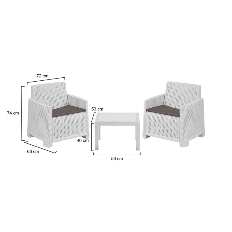 Set Salotto da Esterno Bianco 2 Posti un Tavolino, Cuscini Inclusi - Rosta