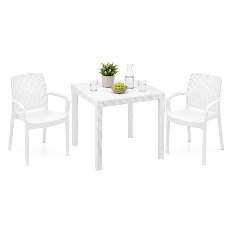 Set Salotto da Esterno Bianco 2 Posti un Tavolino, Impermeabile Idrorepellente Made in Italy - Matali