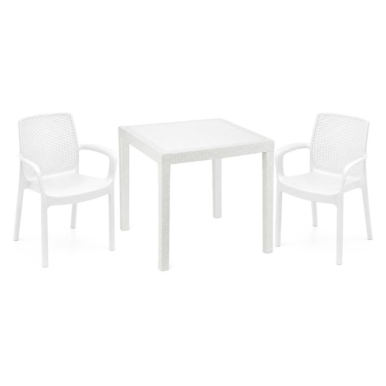 Set Salotto da Esterno Bianco 2 Posti un Tavolino, Impermeabile Idrorepellente Made in Italy - Matali